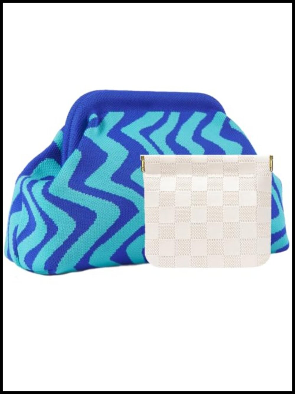 Woven Crochet Clutch Purse Evening Handbag with Cosmetic Bag, Nylon Push Lock